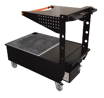 Fasswagen mit E-Drive, schwarz mit Auffangwanne, Fasssicherungsband und Konsole